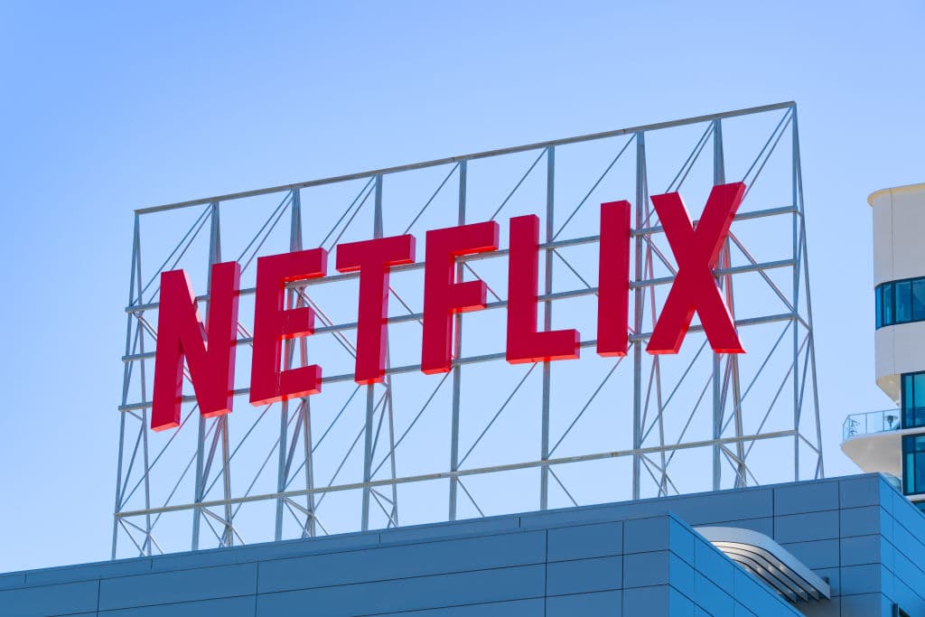 Netflix logo on a billboard outside headquarters