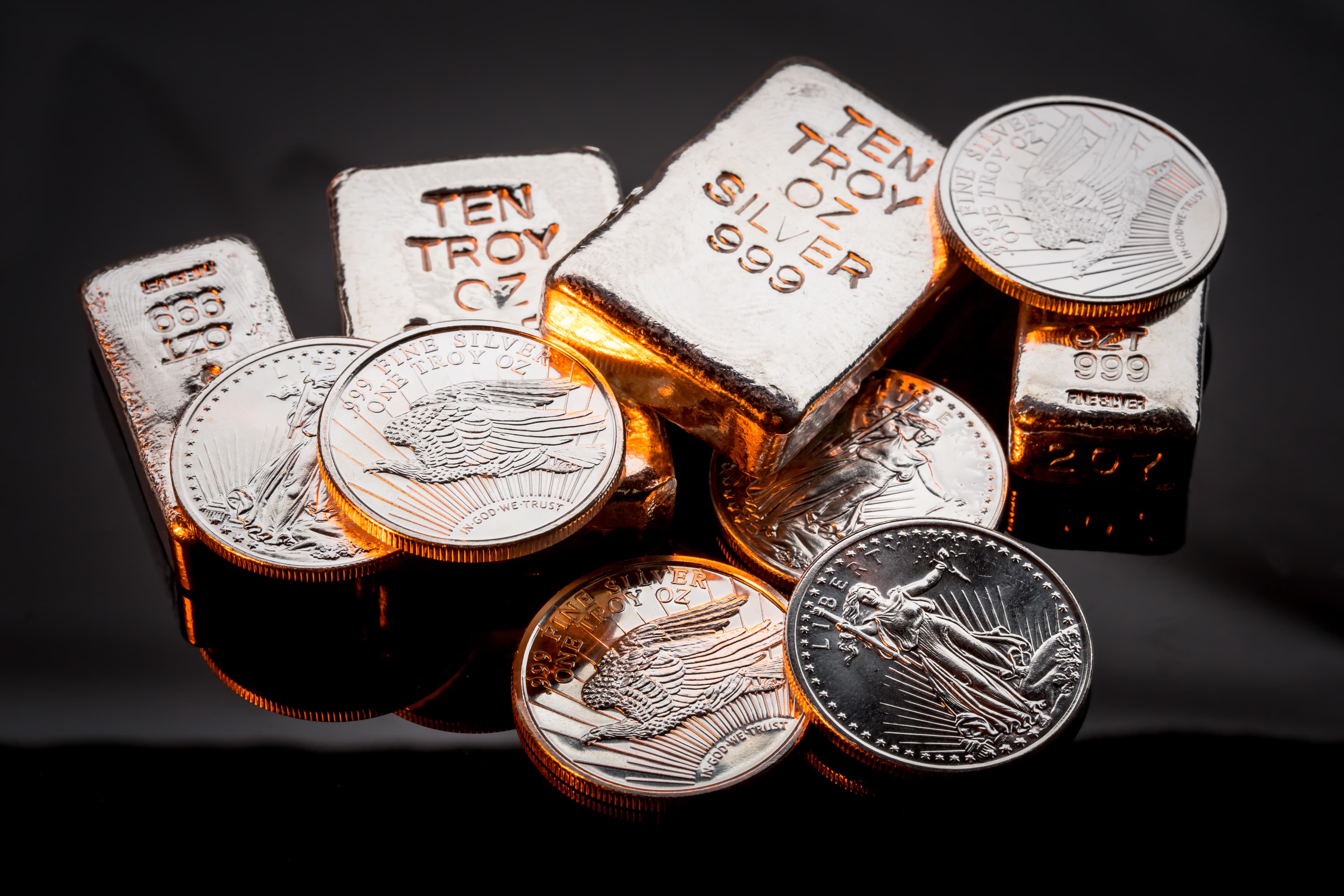 Silver bars and coins